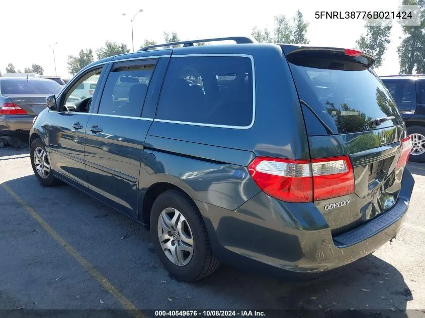 2006 Honda Odyssey Ex-L VIN: 5FNRL38776B021424 Lot: 40549676