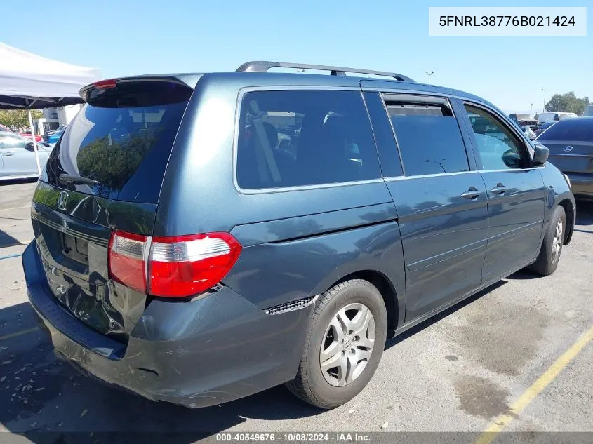 2006 Honda Odyssey Ex-L VIN: 5FNRL38776B021424 Lot: 40549676