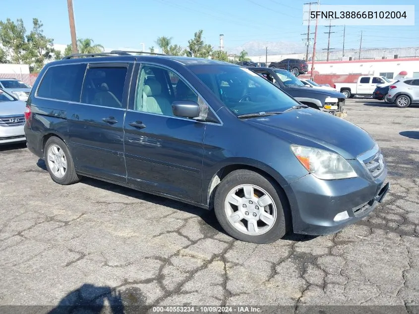 2006 Honda Odyssey Touring VIN: 5FNRL38866B102004 Lot: 40553234