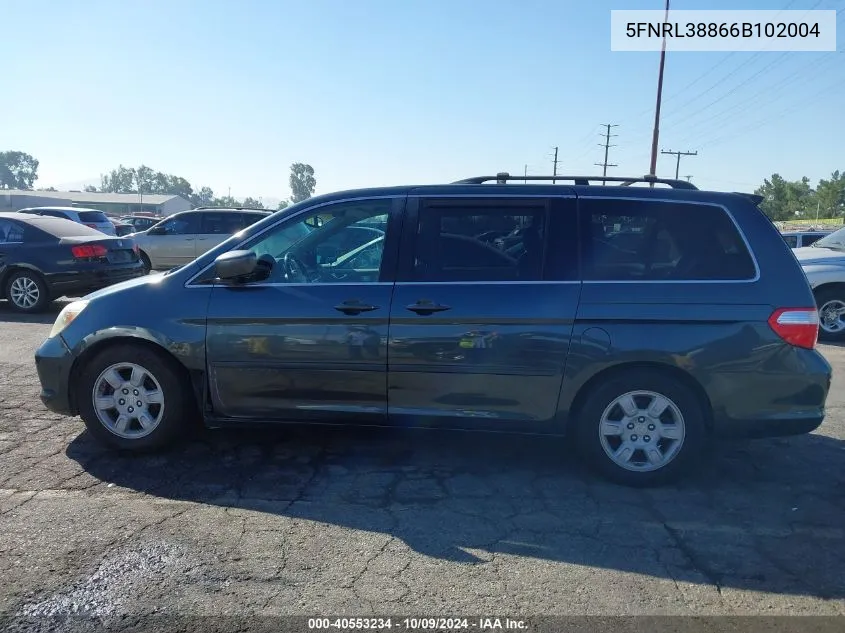 2006 Honda Odyssey Touring VIN: 5FNRL38866B102004 Lot: 40553234