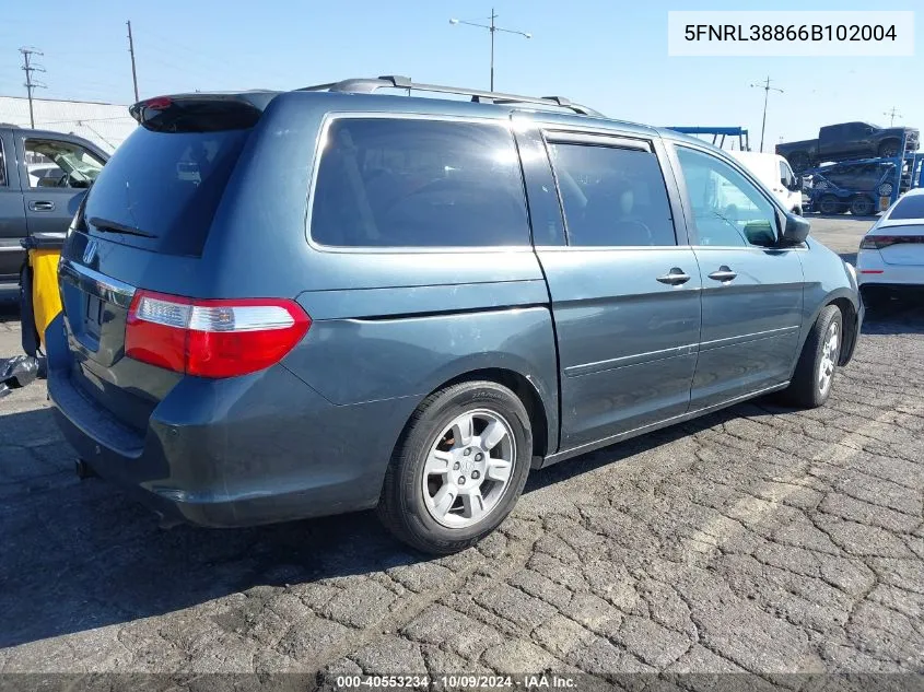 2006 Honda Odyssey Touring VIN: 5FNRL38866B102004 Lot: 40553234