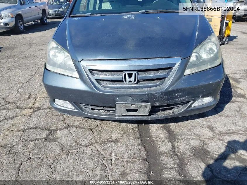 2006 Honda Odyssey Touring VIN: 5FNRL38866B102004 Lot: 40553234