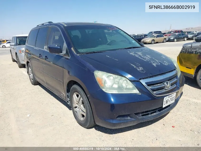 2006 Honda Odyssey Ex-L VIN: 5FNRL38666B002919 Lot: 40555319