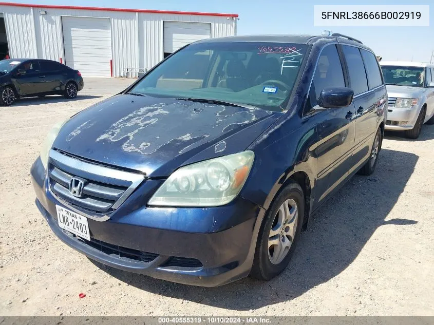 2006 Honda Odyssey Ex-L VIN: 5FNRL38666B002919 Lot: 40555319