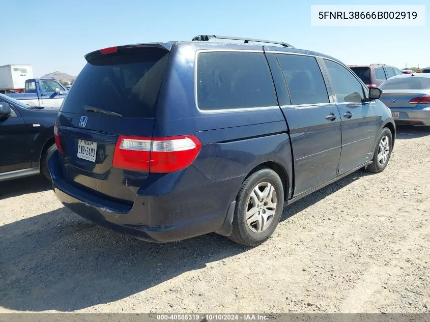 2006 Honda Odyssey Ex-L VIN: 5FNRL38666B002919 Lot: 40555319