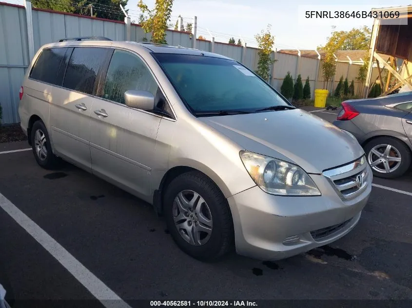 2006 Honda Odyssey Ex-L VIN: 5FNRL38646B431069 Lot: 40562581