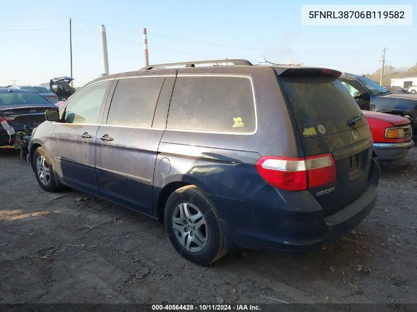 2006 Honda Odyssey Ex-L VIN: 5FNRL38706B119582 Lot: 40564428