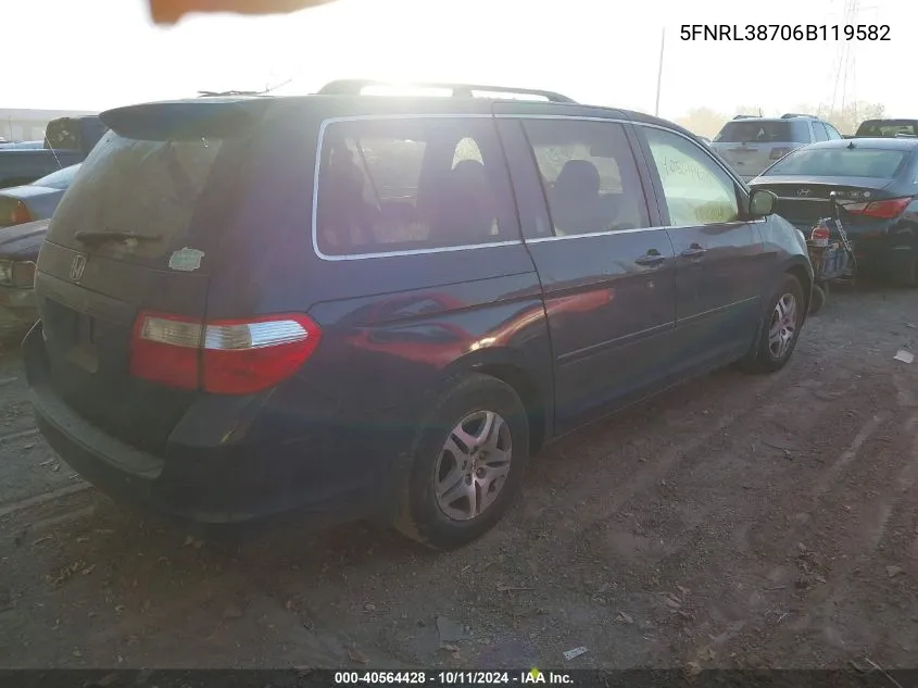 2006 Honda Odyssey Ex-L VIN: 5FNRL38706B119582 Lot: 40564428