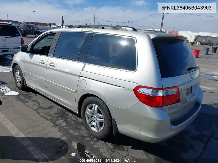 2006 Honda Odyssey Ex VIN: 5FNRL38406B043903 Lot: 40581043