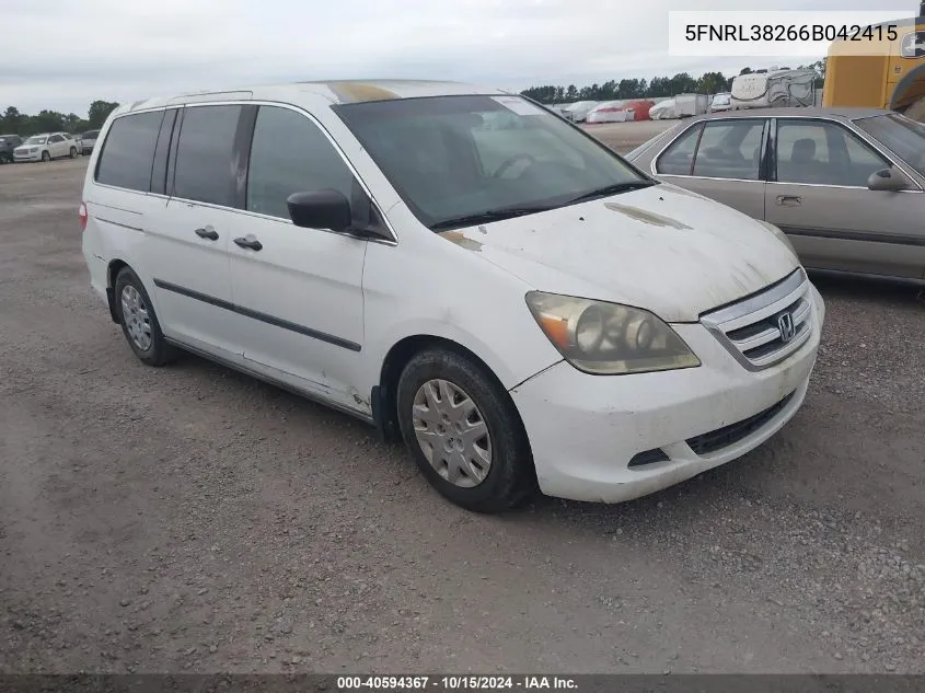 2006 Honda Odyssey Lx VIN: 5FNRL38266B042415 Lot: 40594367