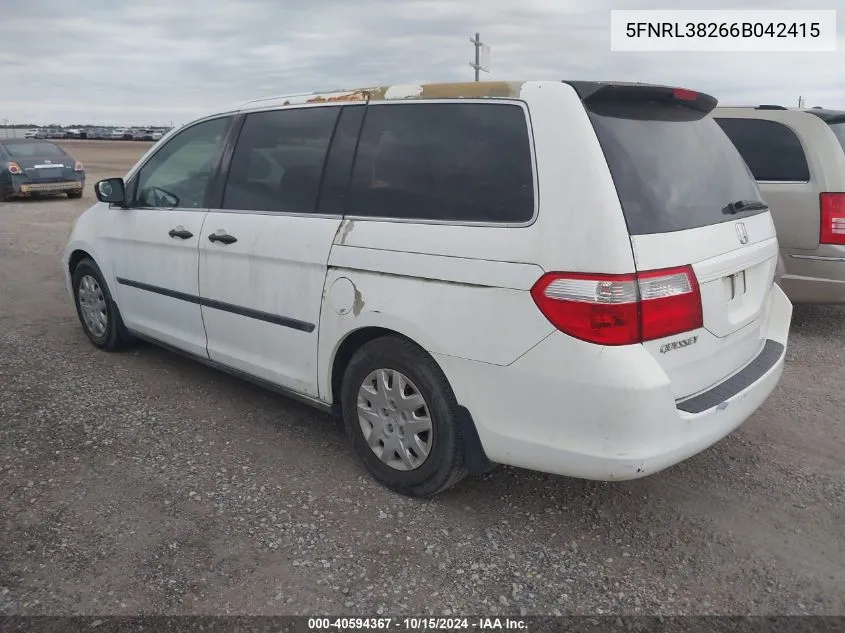 2006 Honda Odyssey Lx VIN: 5FNRL38266B042415 Lot: 40594367