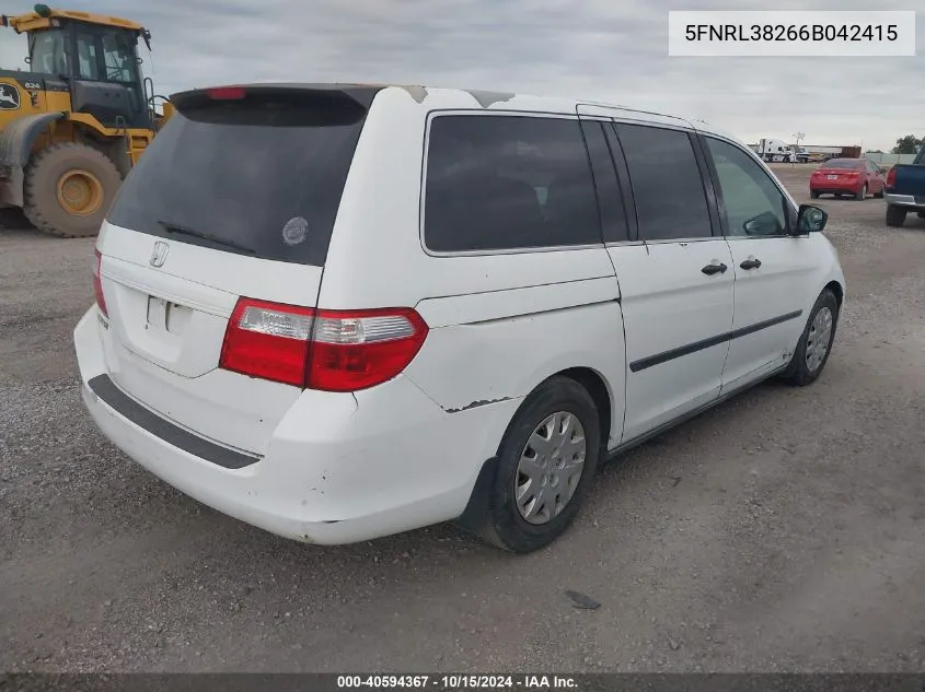 2006 Honda Odyssey Lx VIN: 5FNRL38266B042415 Lot: 40594367