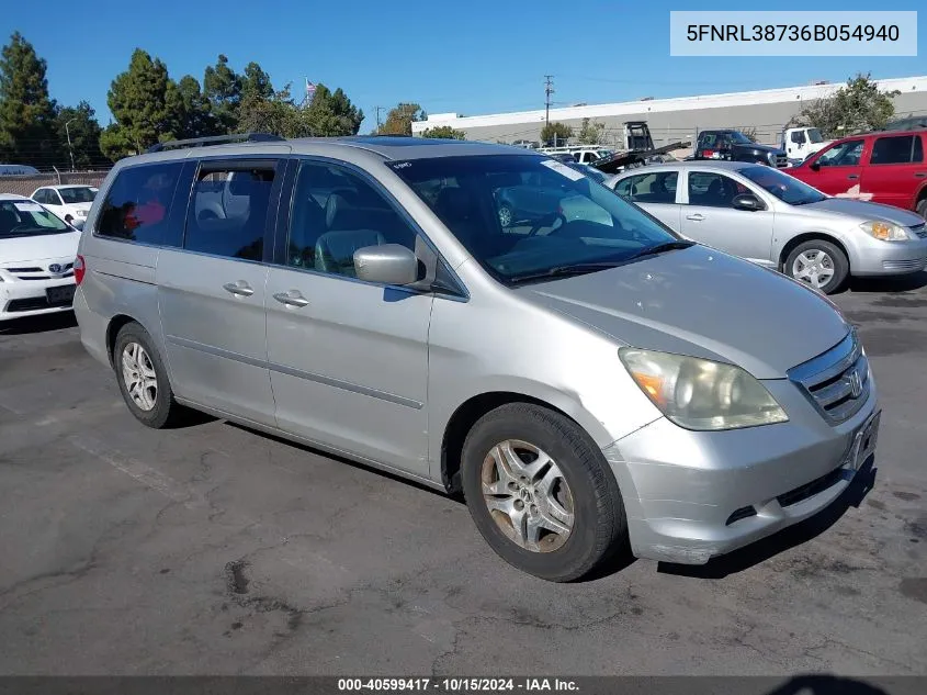 2006 Honda Odyssey Ex-L VIN: 5FNRL38736B054940 Lot: 40599417