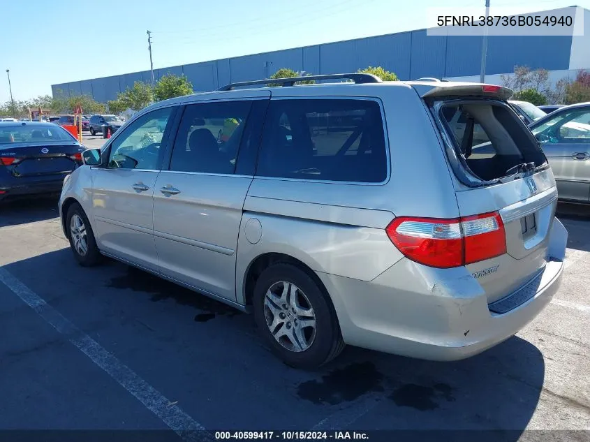 2006 Honda Odyssey Ex-L VIN: 5FNRL38736B054940 Lot: 40599417