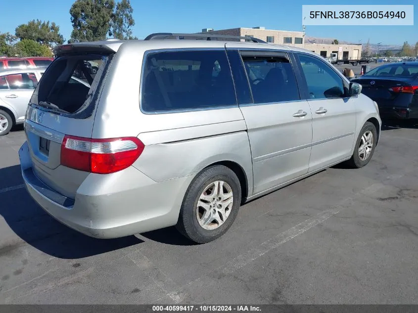 2006 Honda Odyssey Ex-L VIN: 5FNRL38736B054940 Lot: 40599417