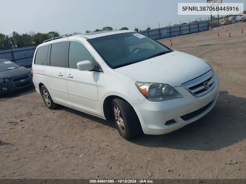 2006 Honda Odyssey Ex-L VIN: 5FNRL38706B445916 Lot: 40601090