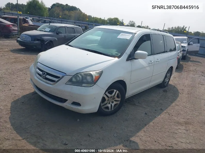 2006 Honda Odyssey Ex-L VIN: 5FNRL38706B445916 Lot: 40601090