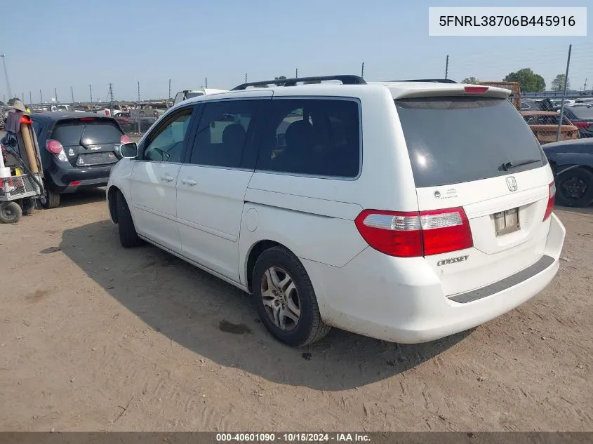 2006 Honda Odyssey Ex-L VIN: 5FNRL38706B445916 Lot: 40601090