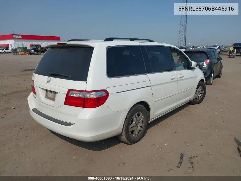 2006 Honda Odyssey Ex-L VIN: 5FNRL38706B445916 Lot: 40601090