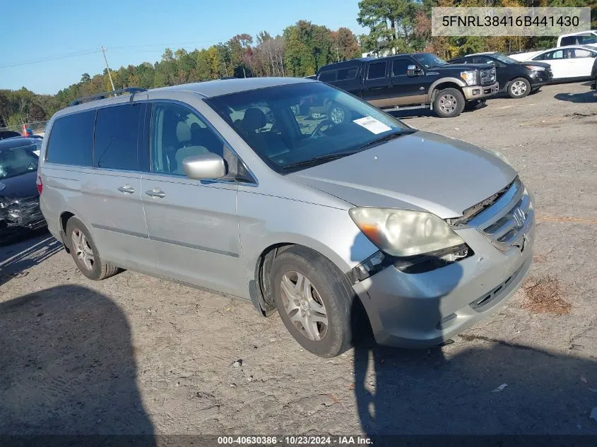 2006 Honda Odyssey Ex VIN: 5FNRL38416B441430 Lot: 40630386