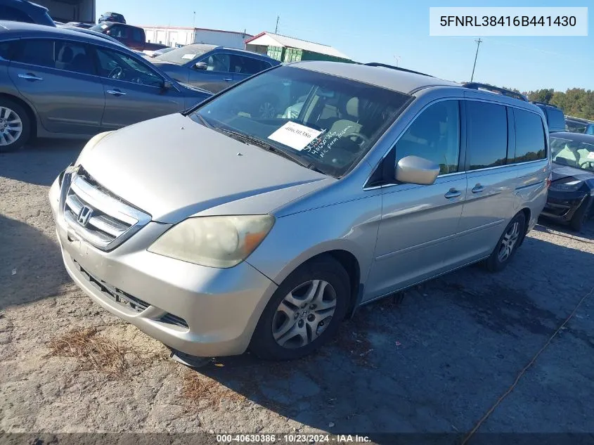 2006 Honda Odyssey Ex VIN: 5FNRL38416B441430 Lot: 40630386