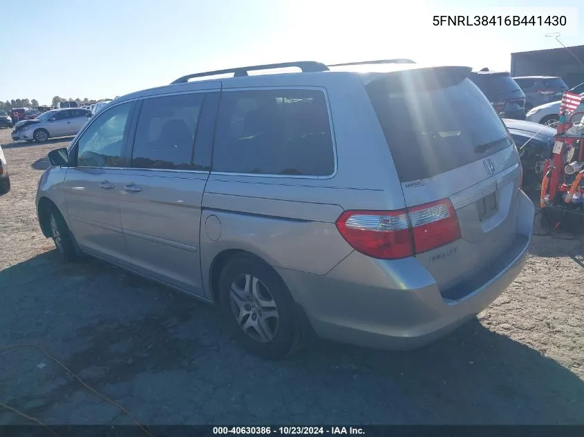 2006 Honda Odyssey Ex VIN: 5FNRL38416B441430 Lot: 40630386