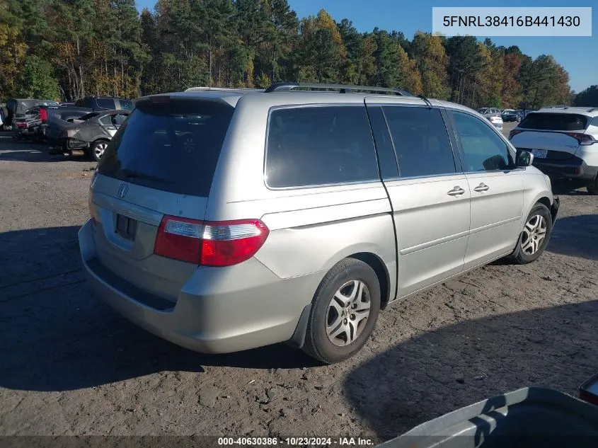 2006 Honda Odyssey Ex VIN: 5FNRL38416B441430 Lot: 40630386