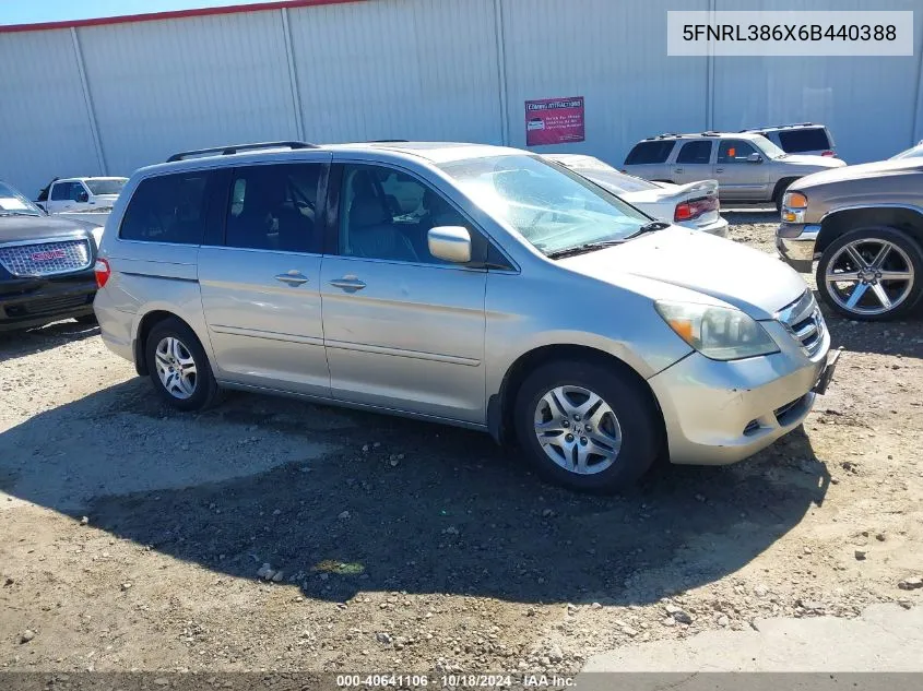 2006 Honda Odyssey Ex-L VIN: 5FNRL386X6B440388 Lot: 40641106