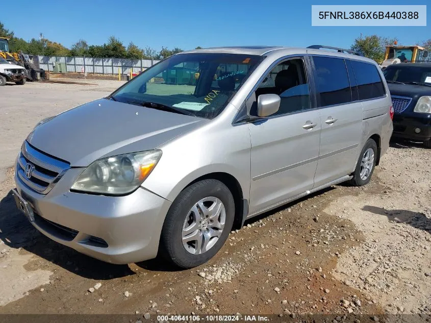 2006 Honda Odyssey Ex-L VIN: 5FNRL386X6B440388 Lot: 40641106