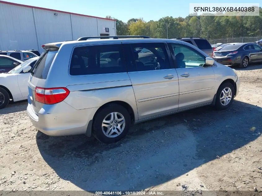 2006 Honda Odyssey Ex-L VIN: 5FNRL386X6B440388 Lot: 40641106