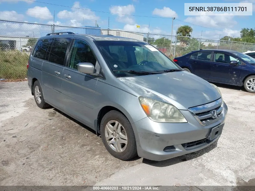 5FNRL38786B111701 2006 Honda Odyssey Ex-L