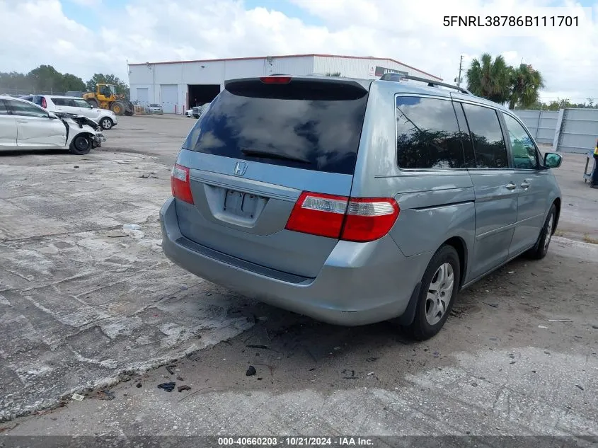 5FNRL38786B111701 2006 Honda Odyssey Ex-L