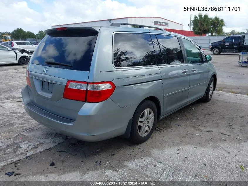 5FNRL38786B111701 2006 Honda Odyssey Ex-L