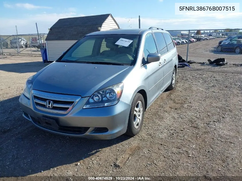 2006 Honda Odyssey Ex-L VIN: 5FNRL38676B007515 Lot: 40674529