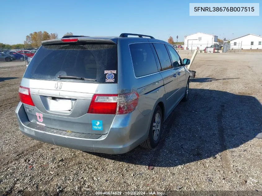 2006 Honda Odyssey Ex-L VIN: 5FNRL38676B007515 Lot: 40674529