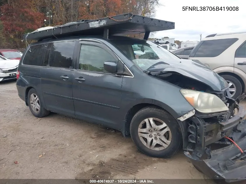 2006 Honda Odyssey Ex-L VIN: 5FNRL38706B419008 Lot: 40674937