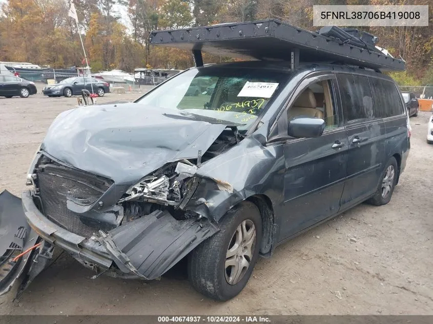 2006 Honda Odyssey Ex-L VIN: 5FNRL38706B419008 Lot: 40674937