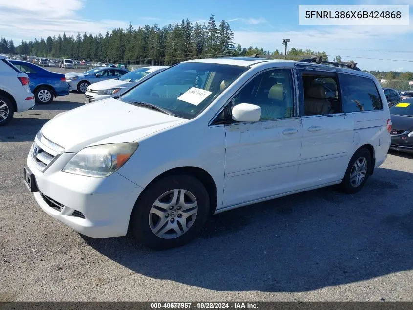 2006 Honda Odyssey Ex-L VIN: 5FNRL386X6B424868 Lot: 40677957