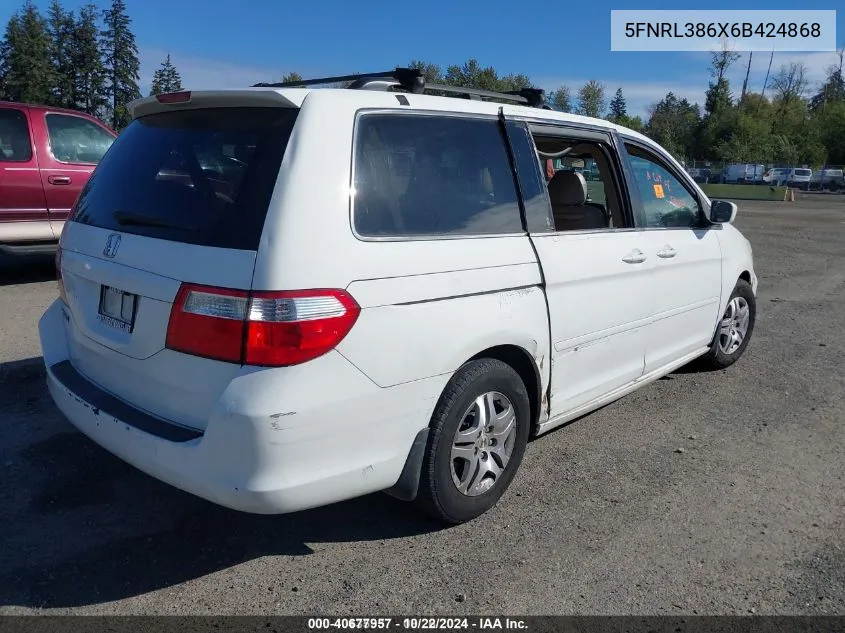 2006 Honda Odyssey Ex-L VIN: 5FNRL386X6B424868 Lot: 40677957