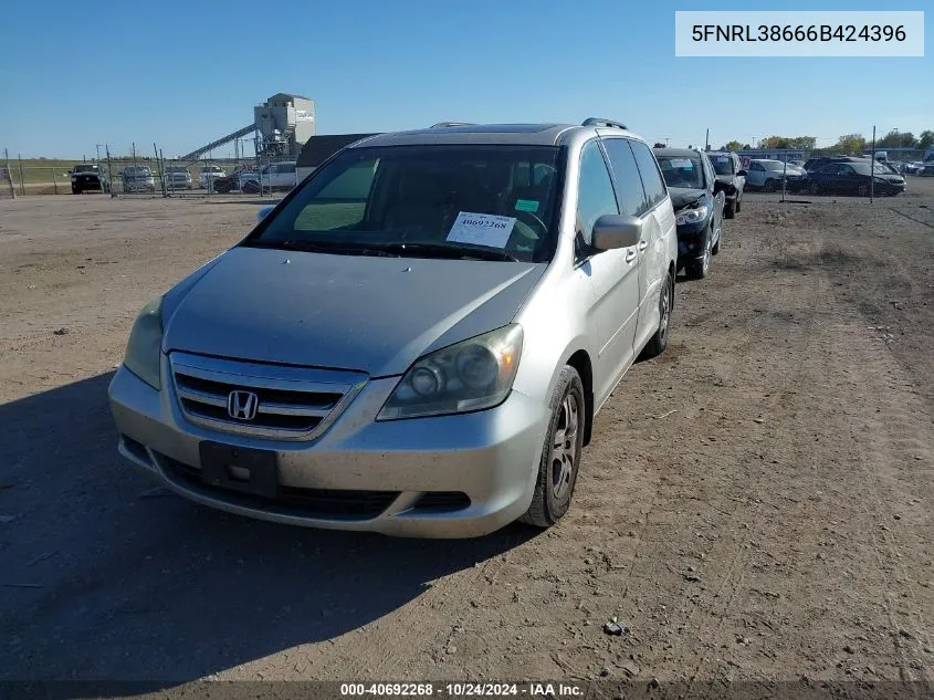 2006 Honda Odyssey Ex-L VIN: 5FNRL38666B424396 Lot: 40692268