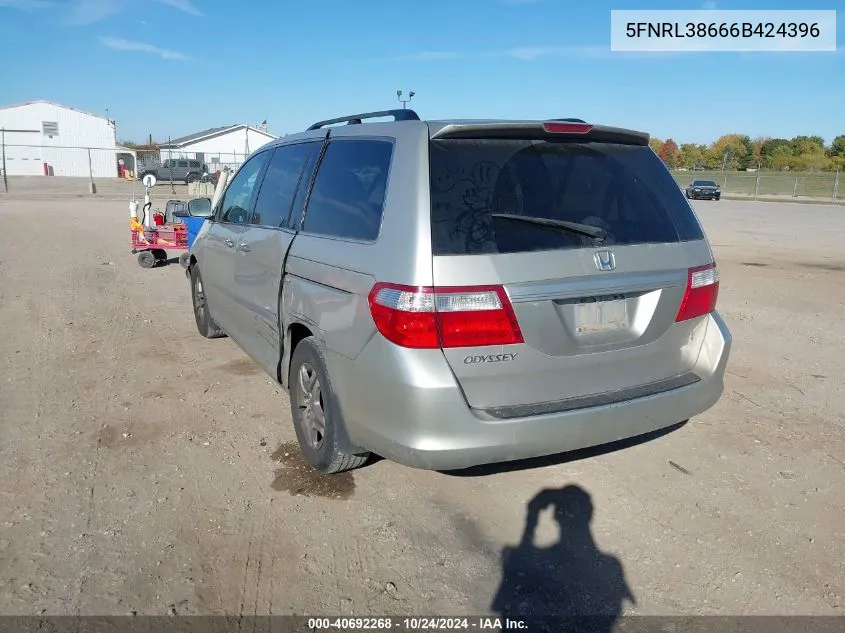 2006 Honda Odyssey Ex-L VIN: 5FNRL38666B424396 Lot: 40692268