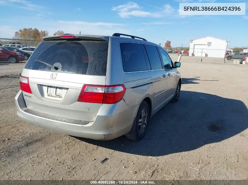 2006 Honda Odyssey Ex-L VIN: 5FNRL38666B424396 Lot: 40692268