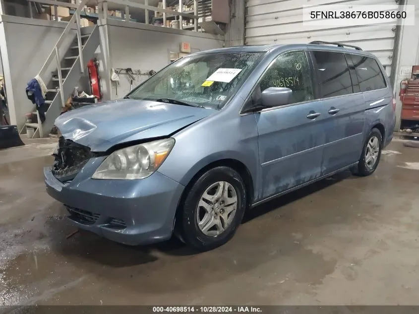 2006 Honda Odyssey Ex-L VIN: 5FNRL38676B058660 Lot: 40698514