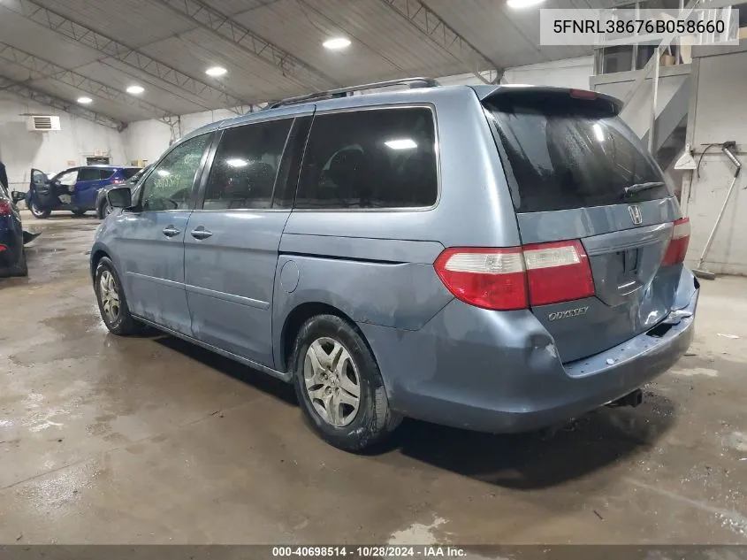 2006 Honda Odyssey Ex-L VIN: 5FNRL38676B058660 Lot: 40698514