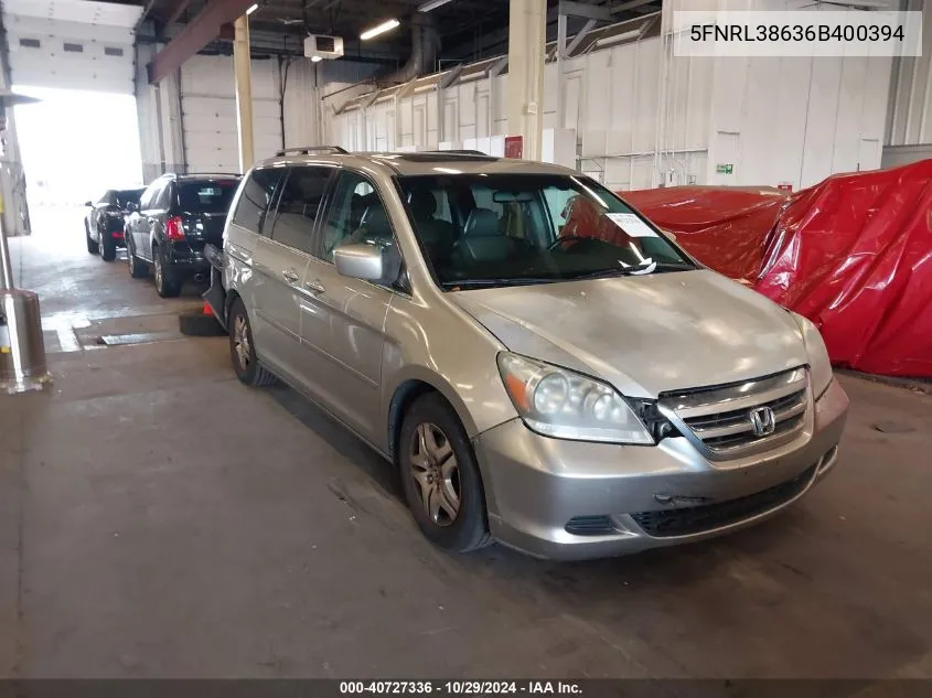 2006 Honda Odyssey Ex-L VIN: 5FNRL38636B400394 Lot: 40727336