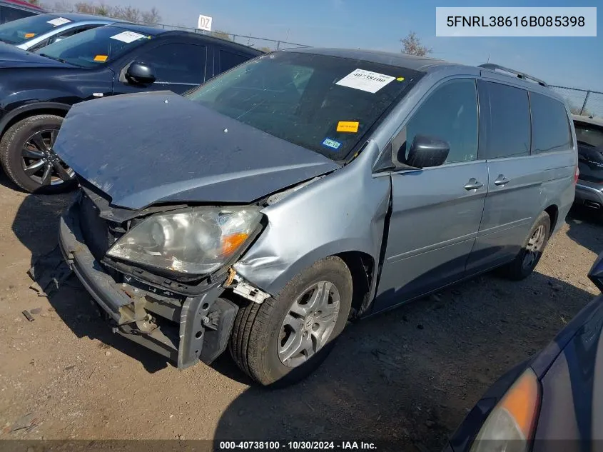 2006 Honda Odyssey Ex-L VIN: 5FNRL38616B085398 Lot: 40738100