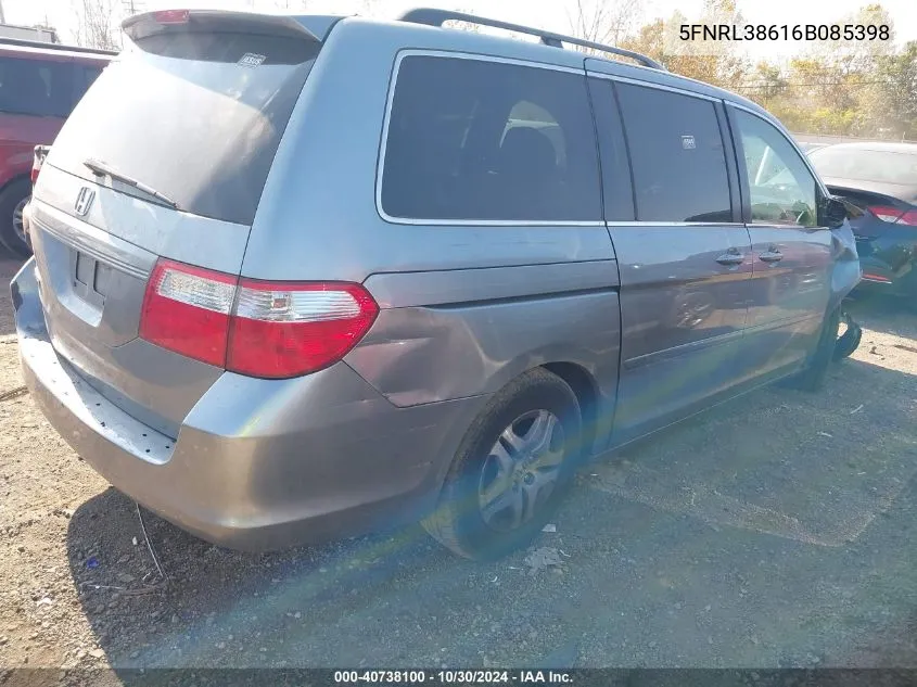 2006 Honda Odyssey Ex-L VIN: 5FNRL38616B085398 Lot: 40738100