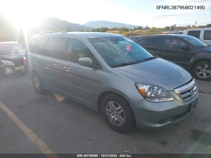 2006 Honda Odyssey Ex-L VIN: 5FNRL38796B021490 Lot: 40740898