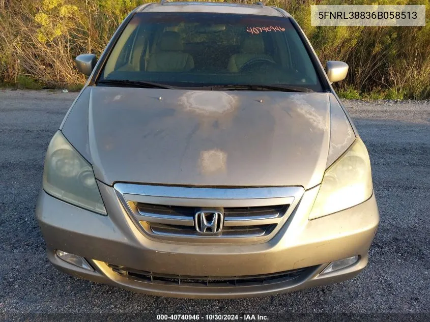 2006 Honda Odyssey Touring VIN: 5FNRL38836B058513 Lot: 40740946