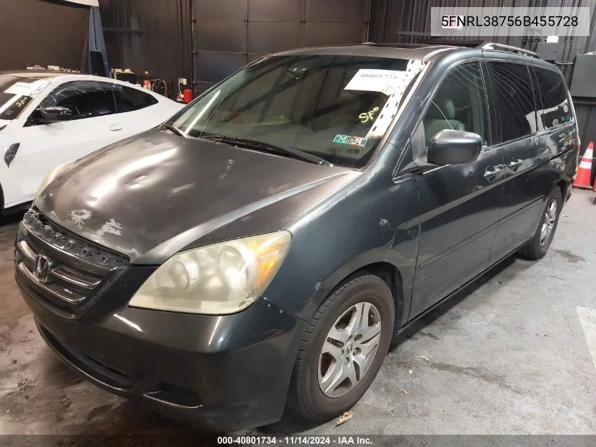 2006 Honda Odyssey Ex-L VIN: 5FNRL38756B455728 Lot: 40801734